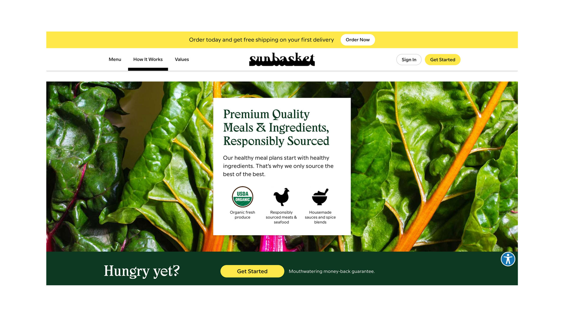 Test de Sunbasket : l'image montre le site Web de Sunbasket.