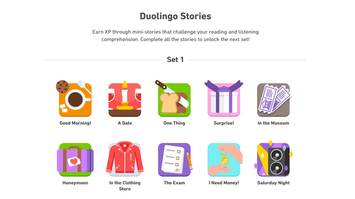 Capture d'écran des histoires de Duolingo